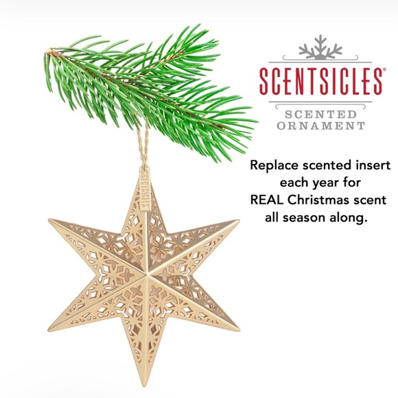 ❤️ SCENTED DECORATIVE ORNAMENT, WHITE WINTER FIR, METAL GOLD STAR - Picture 2 of 8